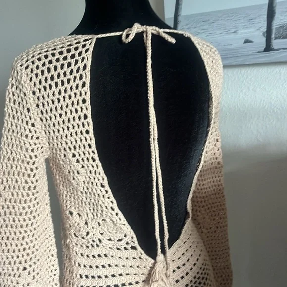 Majorelle Blush Beige Crochet Mini Dress/Cover-up Size XS - Picture 5 of 7